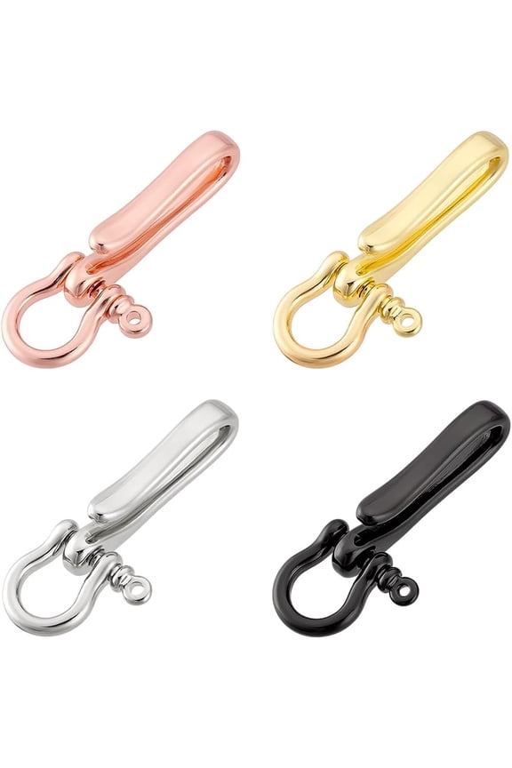 4Pcs 4 Colors Brass Shackle Clasps with Brass S Hook Clasps Car Keychain for Men Wallet Chain Accessory Mixed Color 65x25x15mm Hole: 3mm 1pc/color