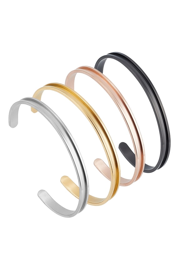 4Pcs 4 Colors C-Shaped 201 Stainless Steel Grooved Cuff Bangles for DIY Electroplated Leather Inlay Clay Rhinestone Pave Bangle Making
