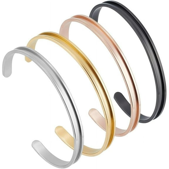 4Pcs 4 Colors C-Shaped Blank Cuff Bangles Sets Stainless Steel Grooved Cuff Bangles Open Blank Bracelet Hair Tie Bracelet for DIY Inlay Clay Rhinestone Pave Bangle Making diy making