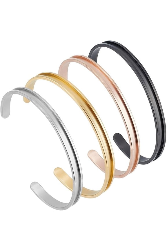 4Pcs 4 Colors C-Shaped Blank Cuff Bangles Sets Stainless Steel Grooved Cuff Bangles Open Blank Bracelet Hair Tie Bracelet for DIY Inlay Clay Rhinestone Pave Bangle Making diy making