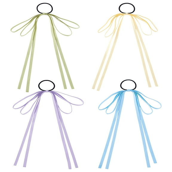 4Pcs 4 Colors Cloth Elastic Hair Accessories for Girls or Women Bowknot Hair Ties with Long Ribbon Tail Hair Bow Band Ponytail Holder Mixed Color 330mm 1pc/color