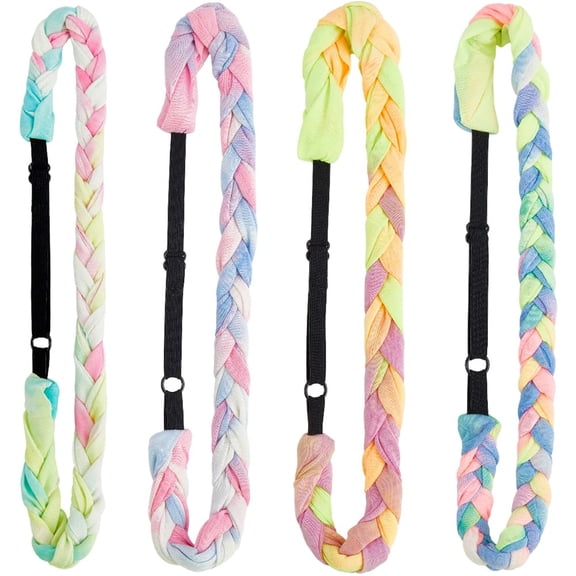 4Pcs 4 Colors Elastic Woven Headbands Thin Colored Fabric Headbands Adjustable Rainbow Polyester Stretch Spandex Cloth Tie Dye