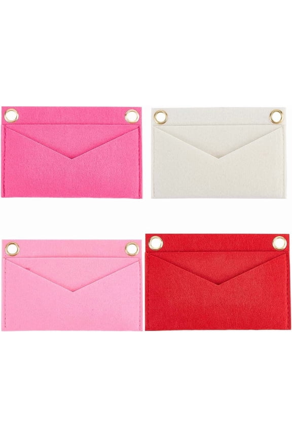 4Pcs 4 Colors Felt Purse Organizer Small Bag Insert Wool Tote Mini Envelope Shape Classic Inner Compatible Handbag Pocket Storage with Metal Eyelet for Travel Cosmetic Bags Accessories Colorful DIY