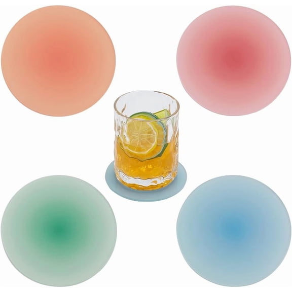 4Pcs 4 Colors Gradient Color Acrylic Cup Mats Flat Round Coaster Mixed Color 95x2.8mm 1pc/color Colorful