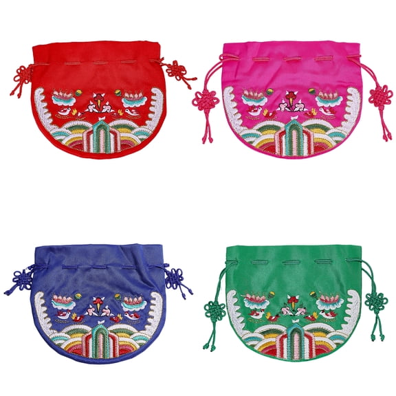 4Pcs 4 Colors Half Round Cloth Packing Pouches Drawstring Bags Mixed Color 12x12.5x0.25cm 1pc/color for DIY