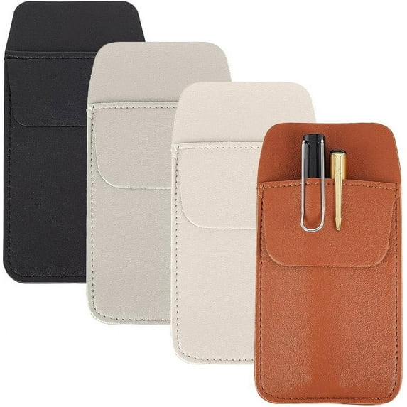 4Pcs 4 Colors Imitation Leather Pen Sleeve Pouch Fountain Pen Protective Cover Multiple Pen Holder Rectangle Mixed Color 162x81~83x5mm 1pc/color