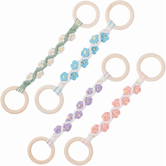 4Pcs 4 Colors Macrame Towel Holder Ring Kitchen Dish Towel Holder with Hanging Loop Wood Ring Cotton Daisy Flower Macrame Crochet Hanger