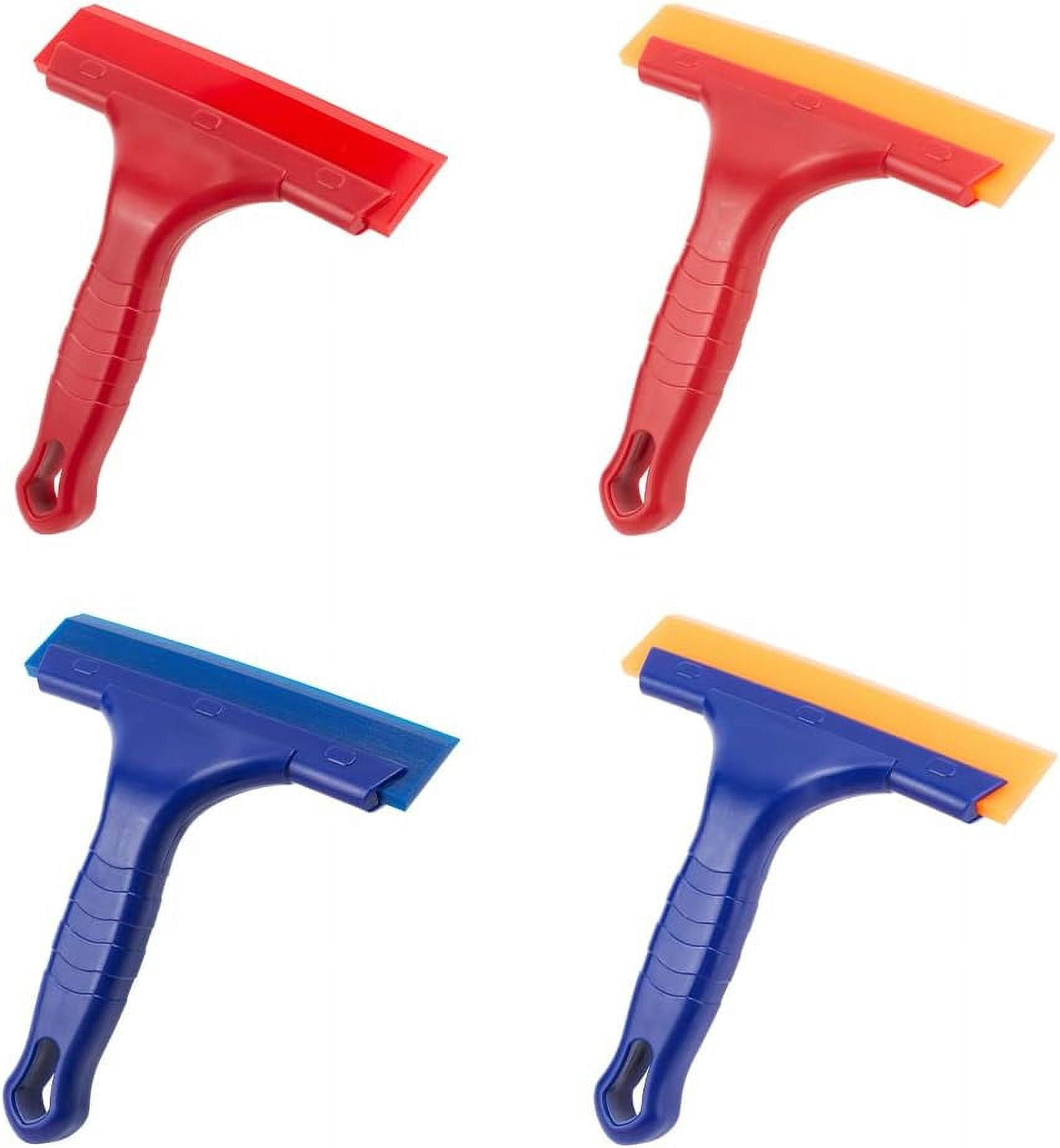 4Pcs 4 Colors PP Plastic Car Ice Scrapers Glass Water Wiper Vinyl Wrap Squeegee with TPU Blades Mixed Color 160x140x16.5mm 1pc/color