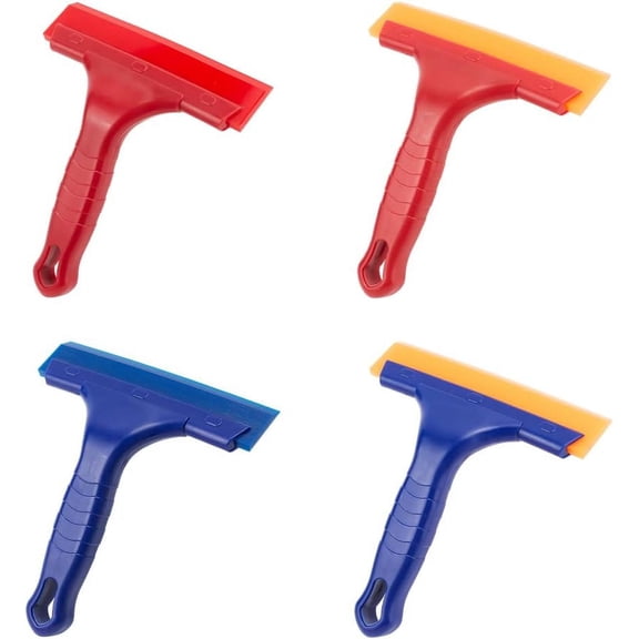 4Pcs 4 Colors PP Plastic Car Ice Scrapers Glass Water Wiper Vinyl Wrap Squeegee with TPU Blades Mixed Color 160x140x16.5mm 1pc/color