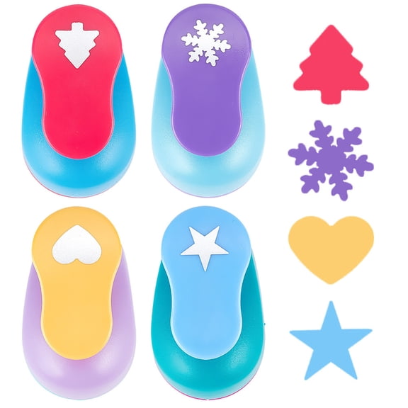 4Pcs 4 Colors Plastic Craft Punch for Scrapbooking Paper Crafts Paper Shapers Random Color Christmas Tree Heart Snowflake Star Pattern60x38x50mm