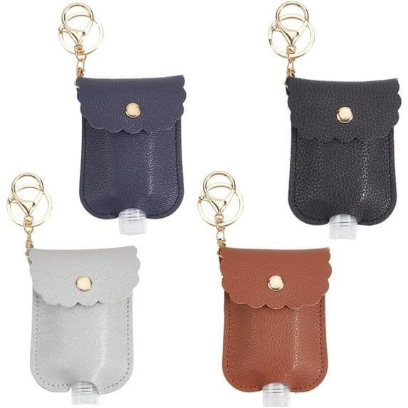 4Pcs 4 Colors Portable Empty Travel Bottle Keychains Hand Sanitizer Bottle Holder Keychains PU Leather Tassel Keychains Light Gold Mixed Color 151mm 1pc/color
