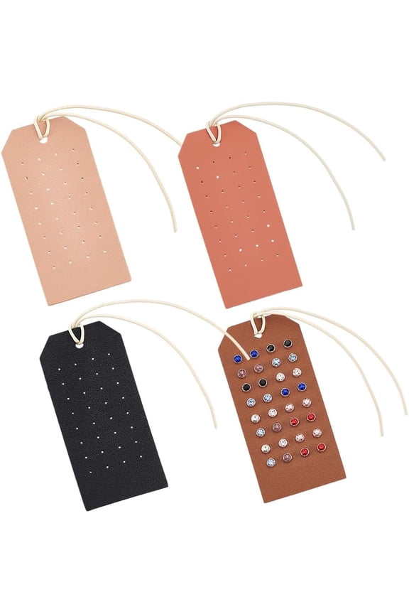 4Pcs 4 Colors Portable Leather Earring Holders 32 Holes Earring Displays 4.3x2.2 Inch Imitation Leather Stud Holder Earrings Organizer Hanging Jewelry Organizer for Earrings Studs Jewelry for DIY