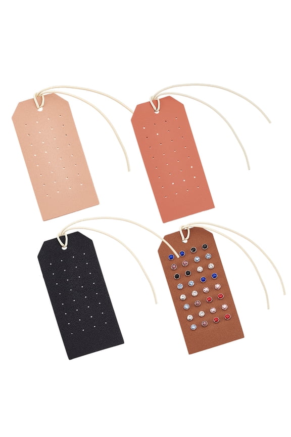 4Pcs 4 Colors Portable PU Leather Earring Display Cards Earring Stud Hanging Jewelry Organizer Rectangle Mixed Color 11~25cm Hole: 1.2mm 1pc/style DIY