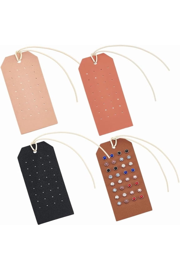 4Pcs 4 Colors Portable PU Leather Earring Display Cards Earring Stud Hanging Jewelry Organizer Rectangle Mixed Color 11~25cm Hole: 1.2mm for Handmade