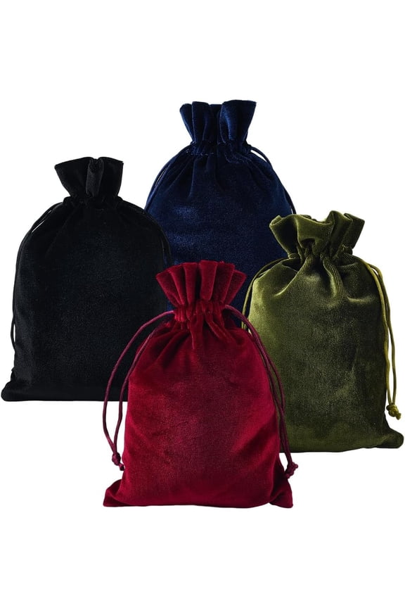 4Pcs 4 Colors Rectangle Velvet Drawstring Pouches Candy Gift Bags Christmas Party Wedding Favors Bags Mixed Color 19.5x13x0.5cm 1pc/color Colorful
