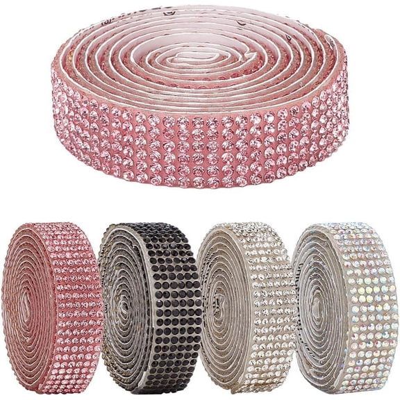 4Pcs 4 Colors Self Adhesive Resin Rhinestone Tape for Costume Accessories Belt Decoration Mixed Color 13.5~14x1.5mm 1 Yard/pc 1pc/color DIY