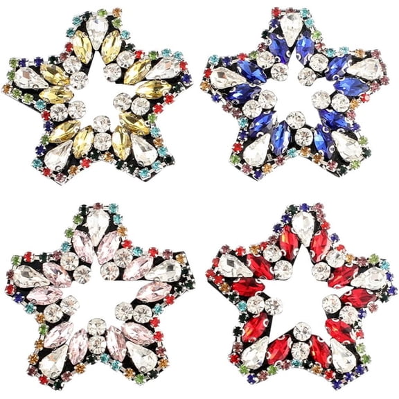 4Pcs 4 Colors Star Rhinestone Beaded Patch Star Cloth pentagram Sew on Patches for Women DIY Clothing Repair Embroidered Plastic Beads Costume Accessories Appliques colorful