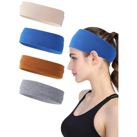 4Pcs 4 Colors Stretchy Wide Headbands for Hair Band Knot Tie Athletic Turban Mixed Color 55x235x4mm Inner Diameter 140mm for DIY handcrafting
