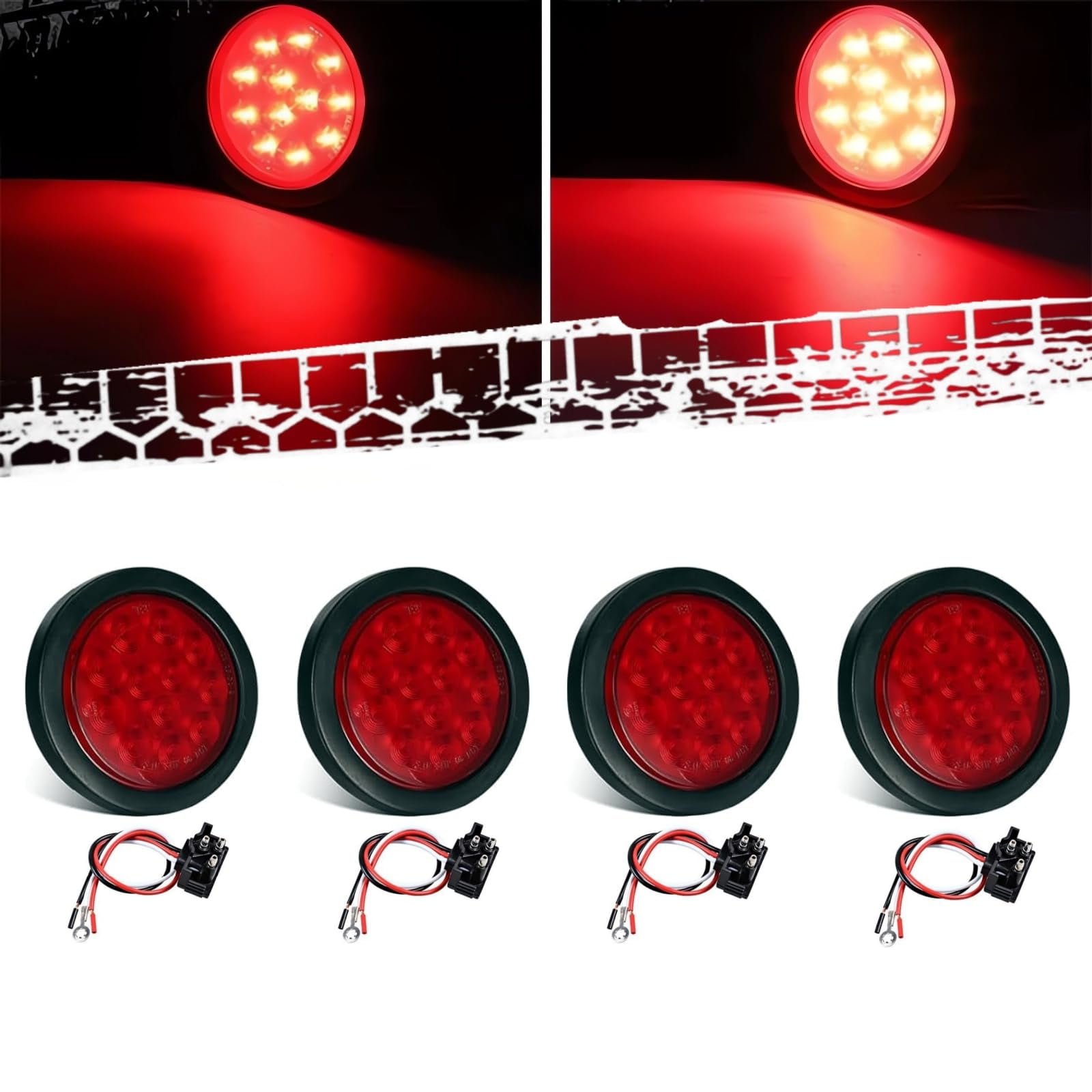 4Pcs 4 Inch Round STF9 Led Trailer Tail Lights Kit Red 12 LED