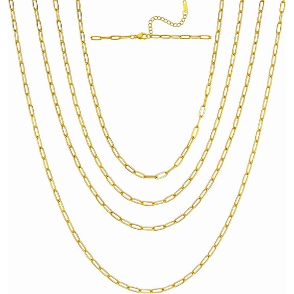 4Pcs 4 Sizes 304 Stainless Steel Paperclip Chain Necklaces Golden 15.75~23.62 inch(40~60cm) 1pc/size