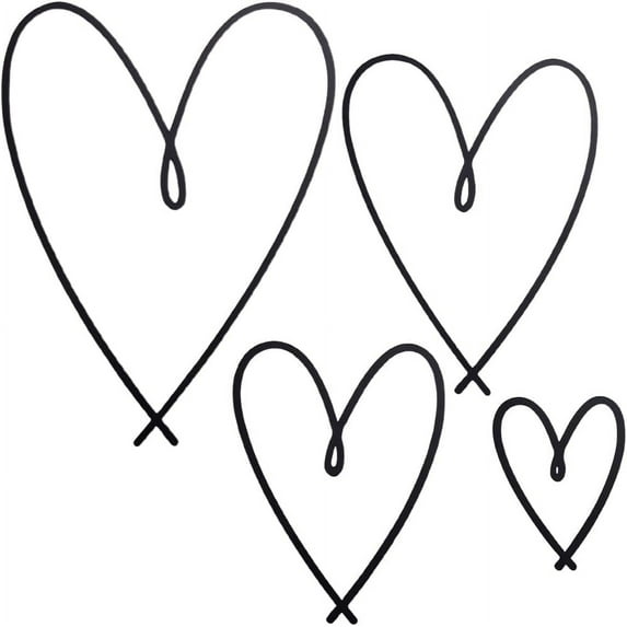 4Pcs 4 Sizes Metal Heart Wall Art Minimalist Black Steel Love Sign Hearts Wall Decor Hanging Sculptures Ornament