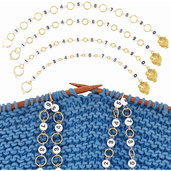 4Pcs 4 Sizes Sheep Knitting Row Counter Chains Acrylic Number Beads Row Counting for Row Counting Accessories for Knitting Crochet Tracking Project Progress