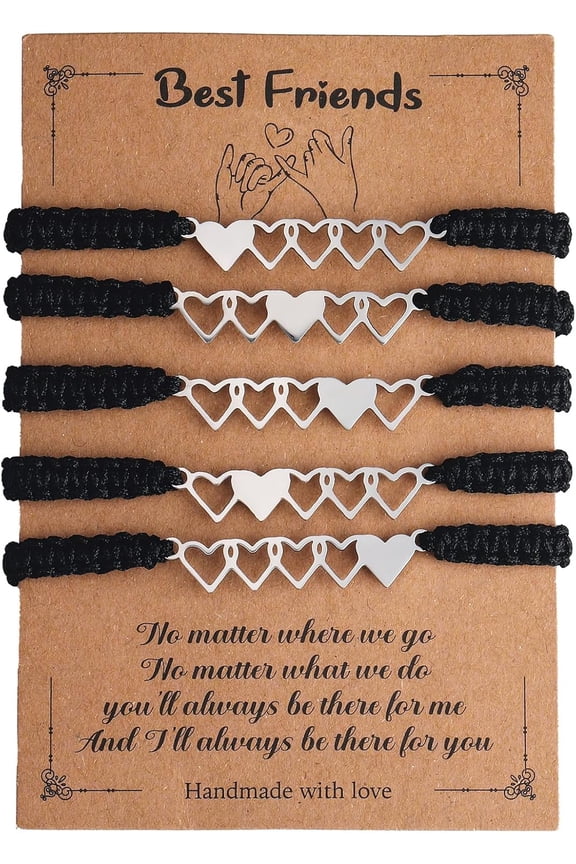 4Pcs 4 Style 430 Stainless Steel Heart Link Bracelets Set Adjustable Bracelets Gifts for Best Friends Couple Family 7-1/8-11-3/4 inch for DIY