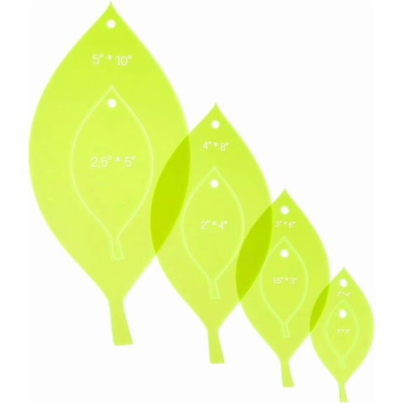 4Pcs 4 Style Acrylic Quilting Template Leaf Template Transparent Light Green Acrylic Sewing Machine Ruler Templates Sewing Templates for DIY Hand Patchwork Cutting Craft