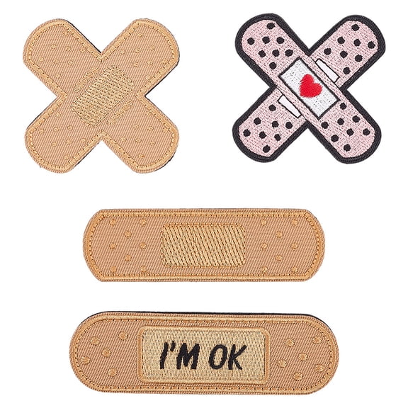 4Pcs 4 Style Band Embroidered Patch Medical Plaster Strip Bandage Applique Tactical Armband Decorative Emblem Embroidered Fabric Repair Patches