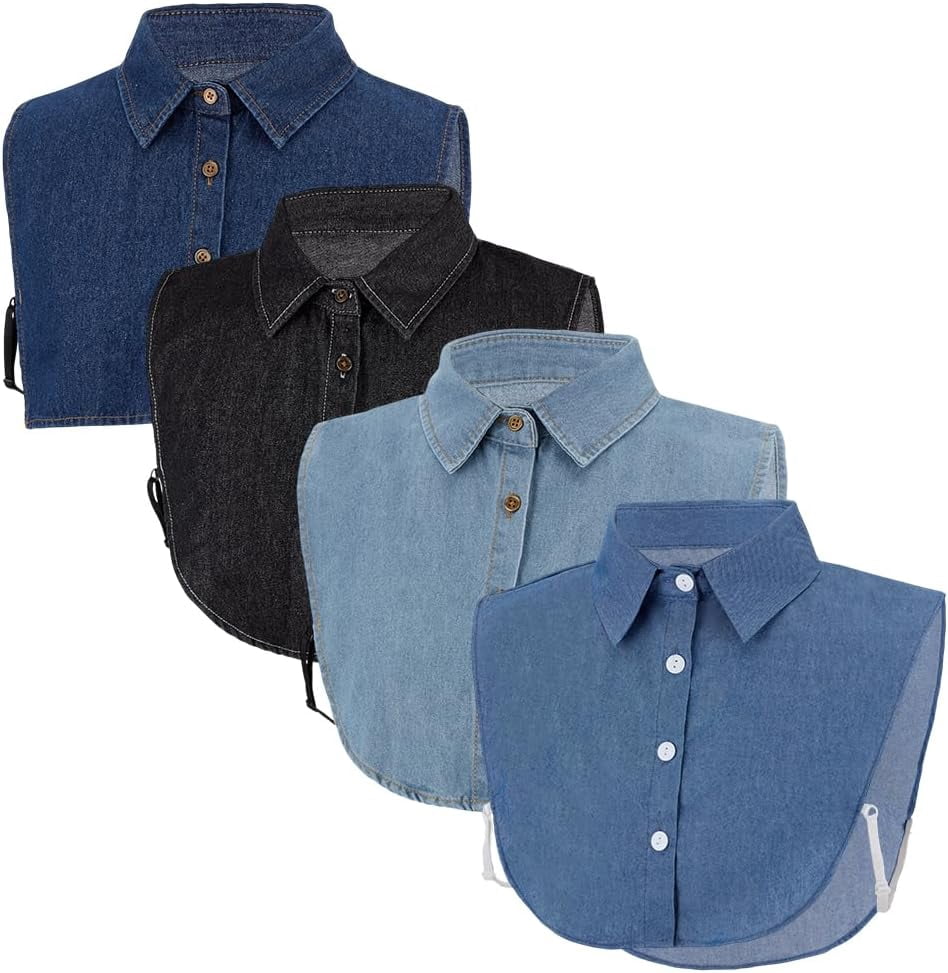 Collared Top Insert 4Pcs 4 Style Detachable Fasle Collar Bule Pure Cotton Jacquard Collar ...