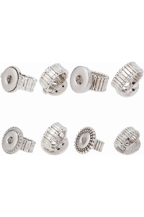 4Pcs 4 Style Interchangeable Snap Stretch Rings Settings Alloy Finger Rings Platinum US Size 10 1/4(20mm)~US Size 12 3/4(22mm) 1Pc/style