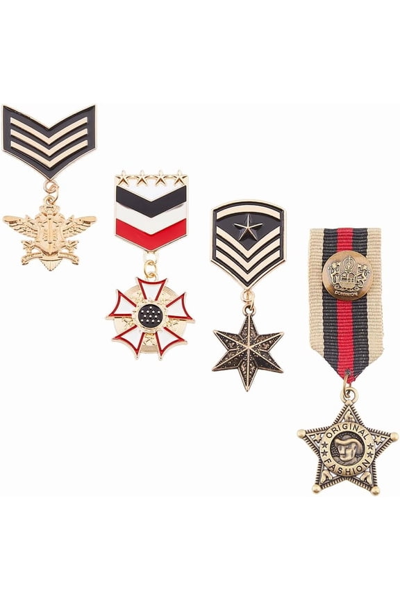 4Pcs 4 Style Iron Star Eagle Medal Brooch Pin Flower Lapel Pin Badge Hats Scarf Suit Brooch Vintage Lapel Clip for Costume Decoration 5.9-9.5cm Colorful