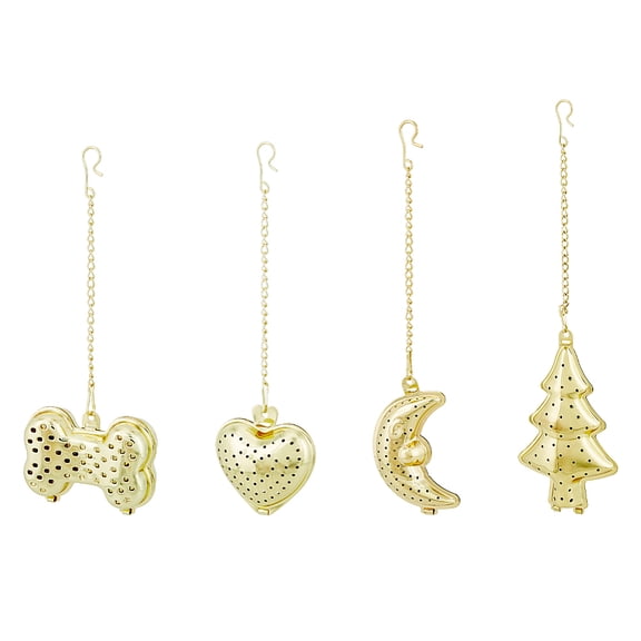 4Pcs 4 Style Loose Tea Infuser with Chain Hook 304 Stainless Steel Mesh Tea Ball Strainer Heart Dog Bone Christmas Tree Moon Shape Golden 145~190x3mm