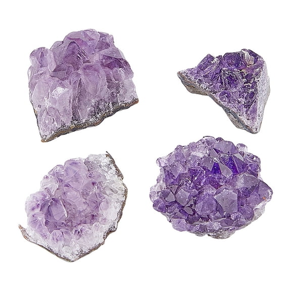 4Pcs 4 Style Natural Amethyst Clusters Ornaments Amethyst Geode Crystals Reiki Energy Stone 37~70x26.5~45x19~40mm 1pc/style for DIY