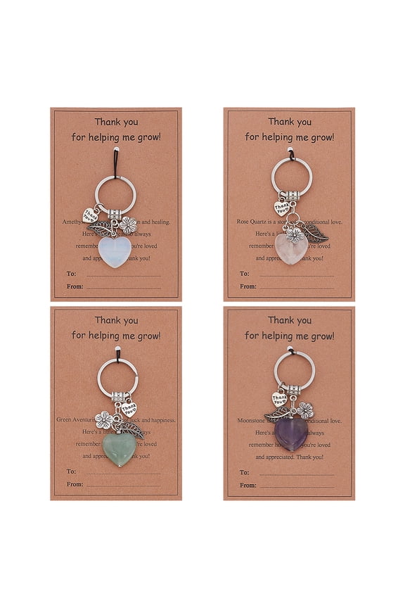 4Pcs 4 Style Teacher Appreciation Keychain Gifts Thank You Helping Me Grow Keychain Natural Cute Back to School Gifts Heart Keychains
