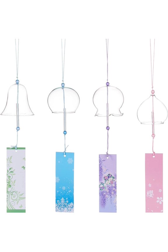 4Pcs 4 Style Wind Chimes Small Wind Bells Handmade Glass Pendants for Gift Home Decors Mixed Color 410~420mm 1pc/style DIY