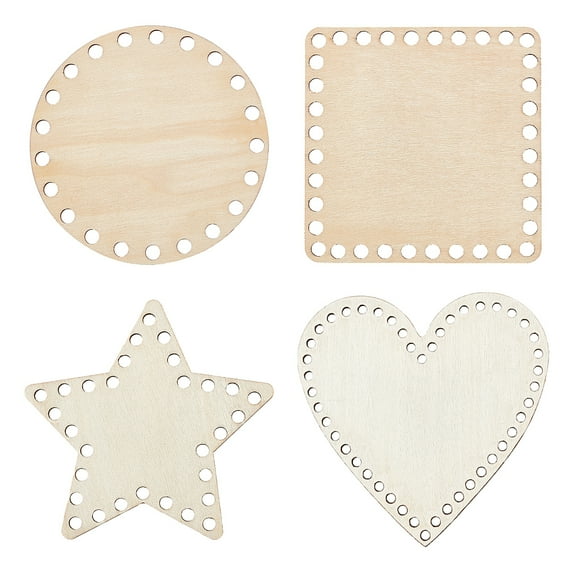 4Pcs 4 Style Wooden Needlecraft Cross-stitch Embroidered Blank Frame Star & Heart & Square & Flat Round BurlyWood 10~10.5x10~10.5x0.25cm Hole: 3.5~6mm 1pc/style
