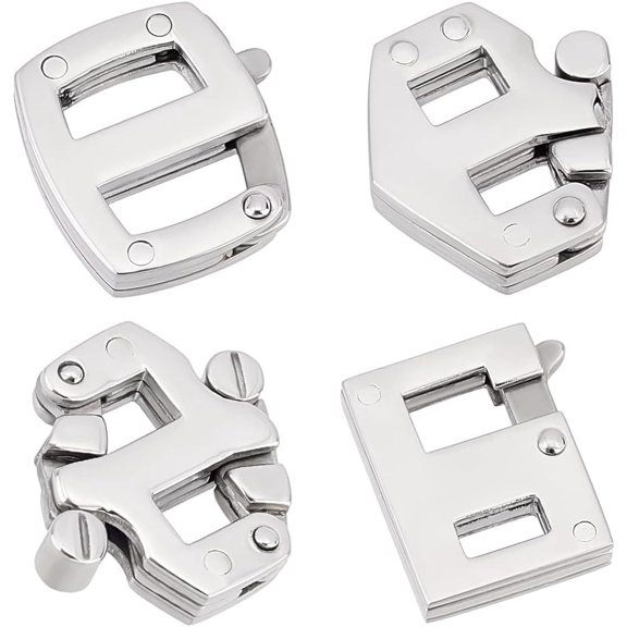 4Pcs 4 Styles 304 Stainless Steel Adjustable Clasps Tri-Glide Sliders Webbing Strap Adjustable Buckle Fasteners for Leathercraft Purse Belt Bags DIY Accessories