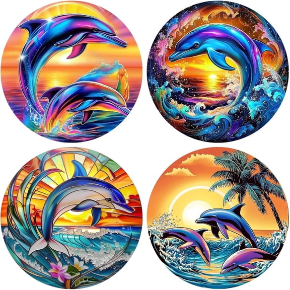 4Pcs 4 Styles 6.3" Dolphin Window Decals Plastic PVC Reusable Static Stickers Summer Sea Ocean Animals Dolphins Cling for Home Office Window Door Party Decor Prevent Birds Strikes Mixed Color