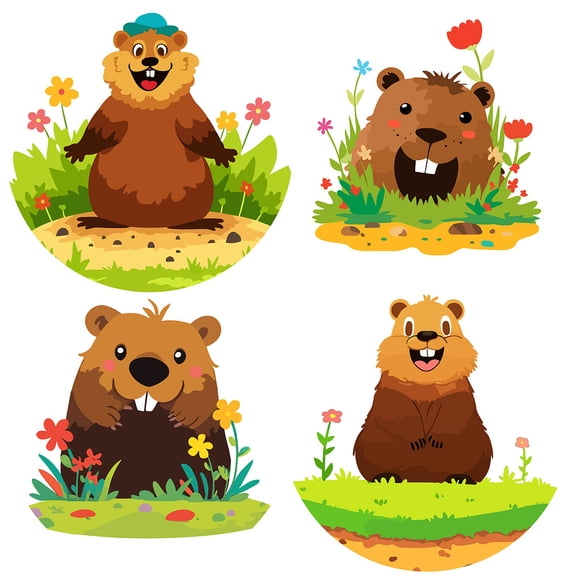 4Pcs 4 Styles 6.3" Groundhog Day Window Cling Plastic PVC Reusable Static Sticker Holiday Animals Happy Groundhog Day DecalDIY