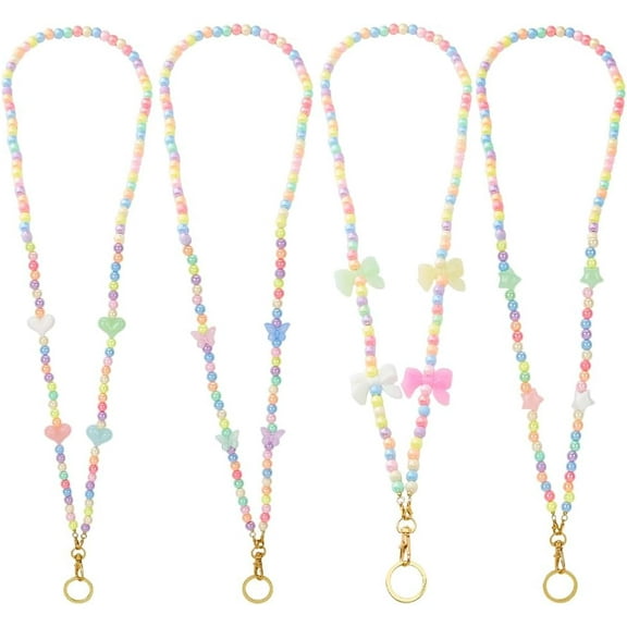 4Pcs 4 Styles Acrylic Beads Neck Strap Lanyard with Zinc Alloy Swivel Lobster Claw Clasps and Rings Mixed Color 465mm 1pc/style