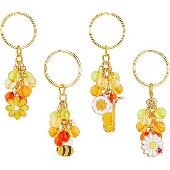 4Pcs 4 Styles Alloy Enamel Pendant Keychain Acrylic Beads Handmade DIY Keychain Charm Pendant Enamel Key Chain Charm for Handmade DIY Lucky Bag Charms Keyring colorful