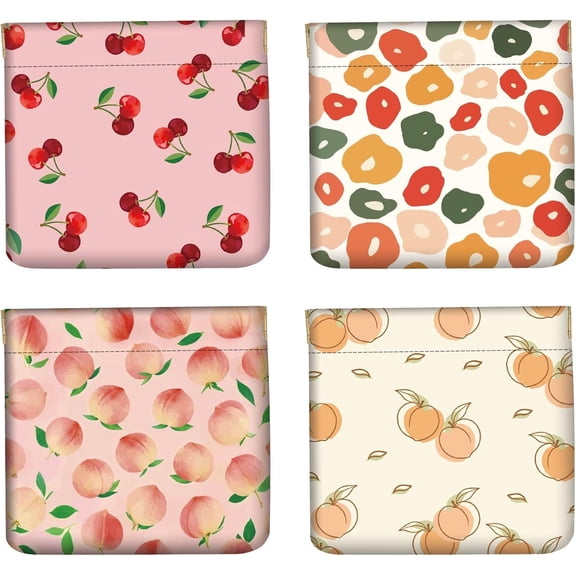4Pcs 4 Styles Cute Mini Coin Pouch Leather Squeeze Pouch Fruit Cherry Peach Pattern Small Wallet Waterproof Durable Cute Change Bag Ideal