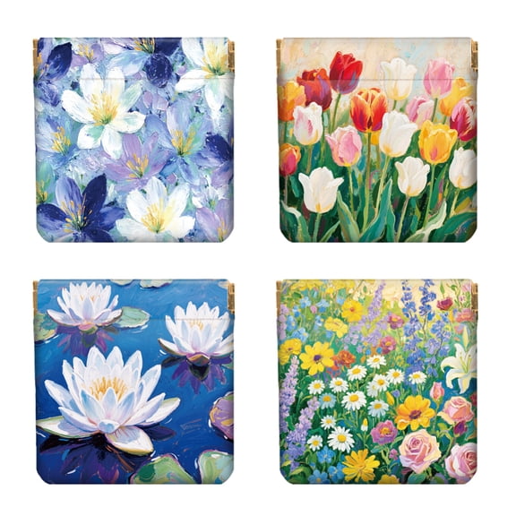 4Pcs 4 Styles Double Sided Printed PU Leather Wallets Flower 120x110mm 1pc/style for making