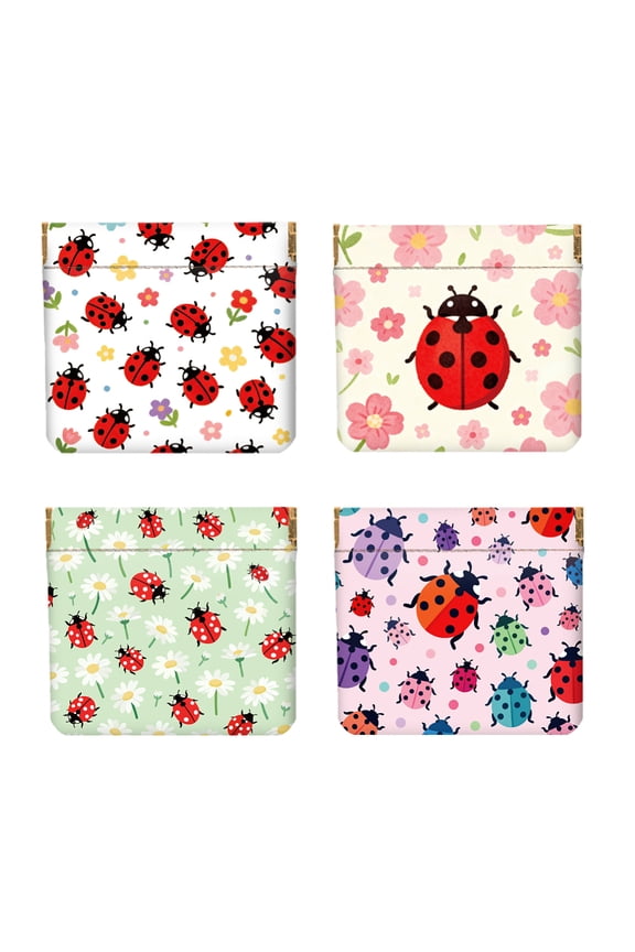 4Pcs 4 Styles Double Sided Printed PU Leather Wallets Ladybug 120x110mm 1pc/style for making