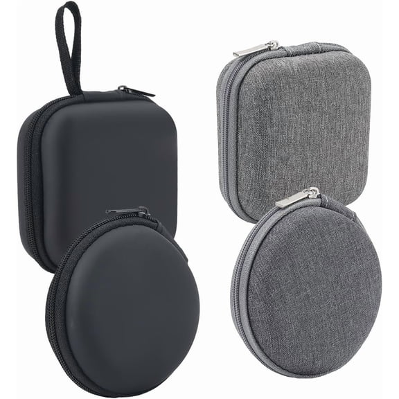 4Pcs 4 Styles Earphone Carrying Case Small Portable Square Round Earbud Case Storage Bag Zipper Pouch Cell Phone Accessories Organizer