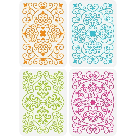 4Pcs 4 Styles Floral Pattern Painting Stencil 8.3x11.7inch Wall Decoration Patterns Stencil Window Grilles Pattern Stencil for Painting Floors Walls Tiles Indoor Outdoor Home Decor