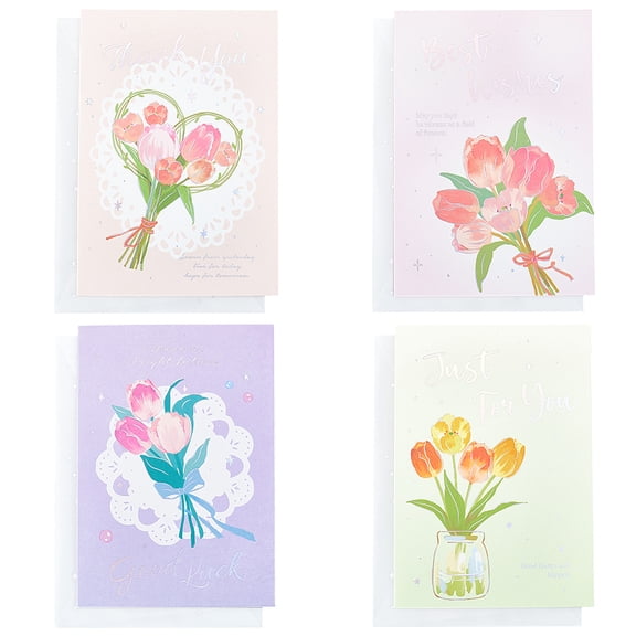 4Pcs 4 Styles Floral Wedding Card Rose Flower Pattern Engagements Anniversary Thank You Good Luck Best Wishes Papyrus Cards
