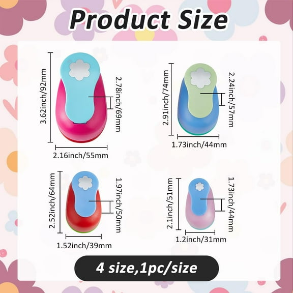 4Pcs 4 Styles Flower Shape Craft Punch Single Crafting Scrapbook Punches Plastic Alloy Craft Punch Paper Shaper Scrapbooking Paper Crafts DIY Making Invitations Greeting Decorations