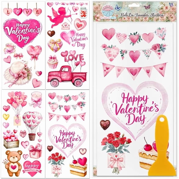 4Pcs 4 Styles Flower and Angel PVC Waterproof Decorative Stickers Self Adhesive Decals for Furniture Decoration Heart 300x150mm 1pc/style